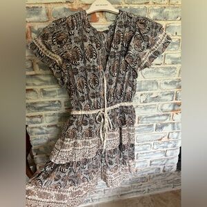 Ulla Johnson Black and Brown Patterned Dress